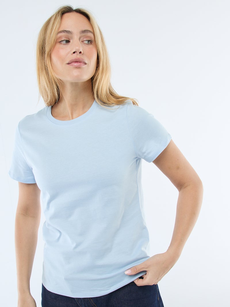 Tee-shirt en jersey manches courtes Bleu - Kiabi