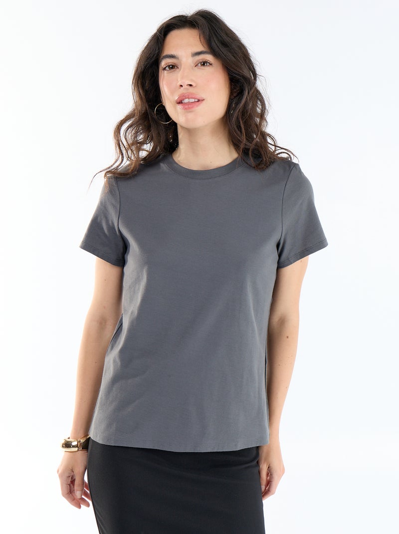 Tee-shirt en jersey manches courtes Gris - Kiabi