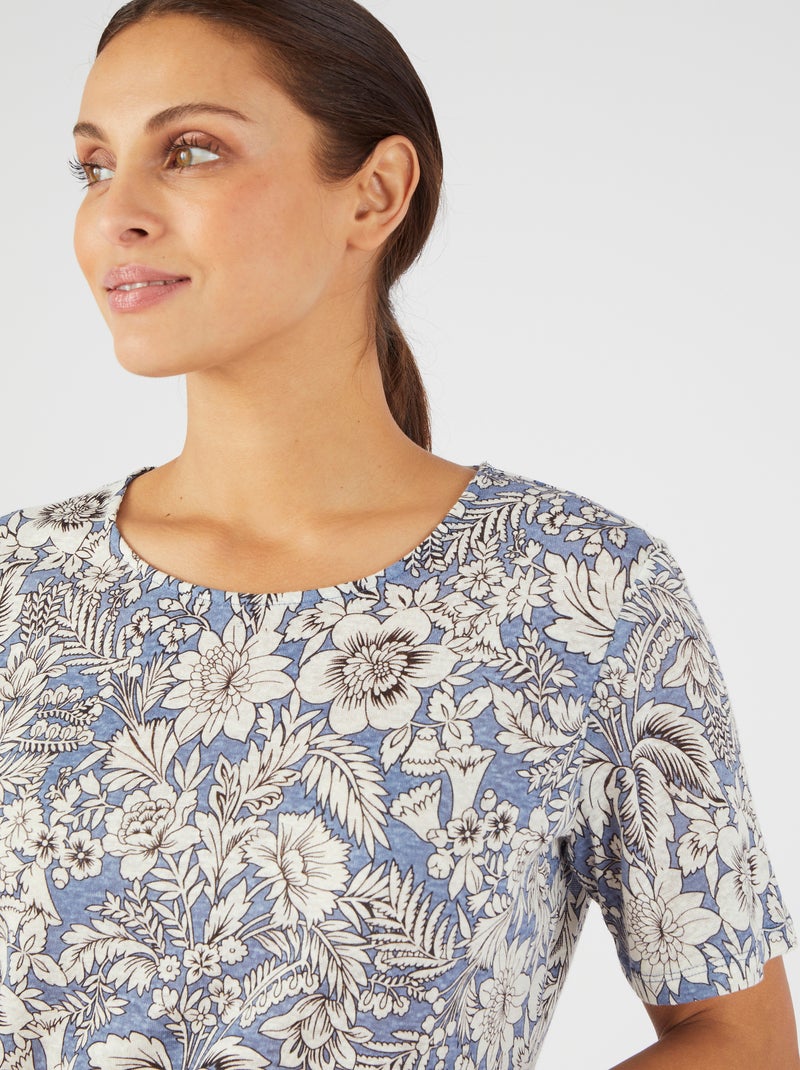 Tee-shirt en lin mélangé - Damart Bleu - Kiabi
