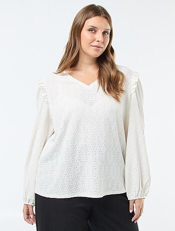 Tee-shirt en maille ajourée avec épaules volantées