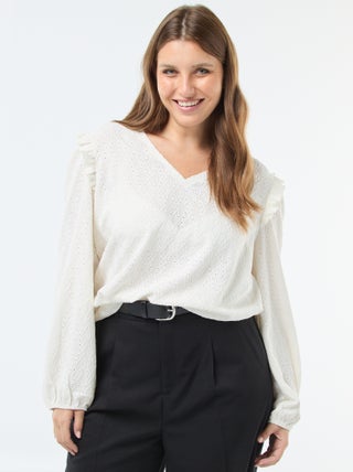 Tee-shirt en maille ajourée avec épaules volantées