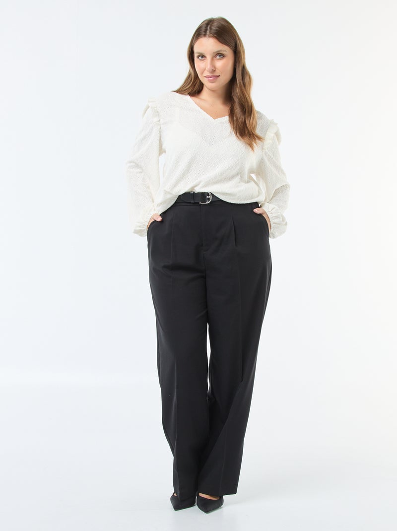 Tee-shirt en maille ajourée avec épaules volantées Blanc - Kiabi