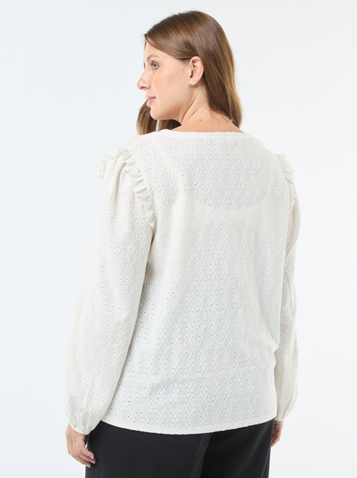 Tee-shirt en maille ajourée avec épaules volantées - Kiabi