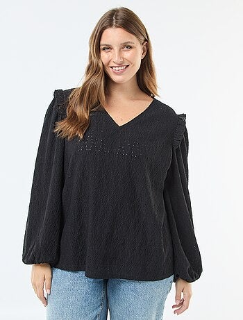 Tee-shirt en maille ajourée avec épaules volantées