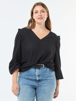 Tee-shirt en maille ajourée avec épaules volantées