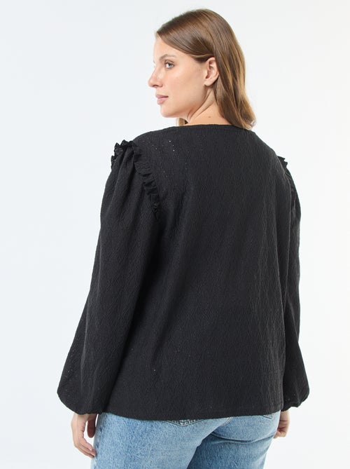 Tee-shirt en maille ajourée avec épaules volantées - Kiabi