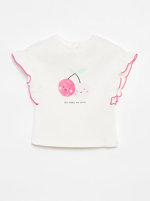 Tee-shirt en maille côtelée avec manches volantées - Kiabi