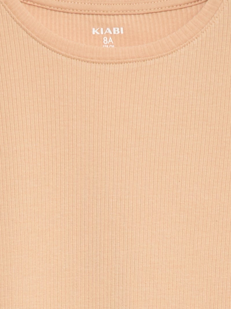 Tee-shirt en maille côtelée Beige - Kiabi
