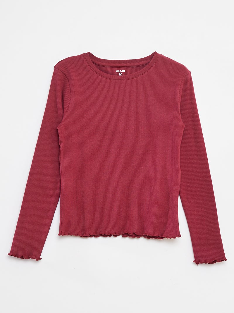 Tee-shirt en maille côtelée Bordeaux - Kiabi