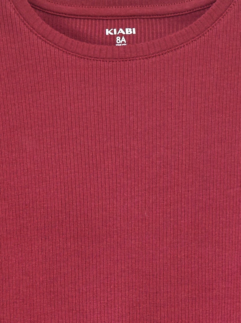 Tee-shirt en maille côtelée Bordeaux - Kiabi