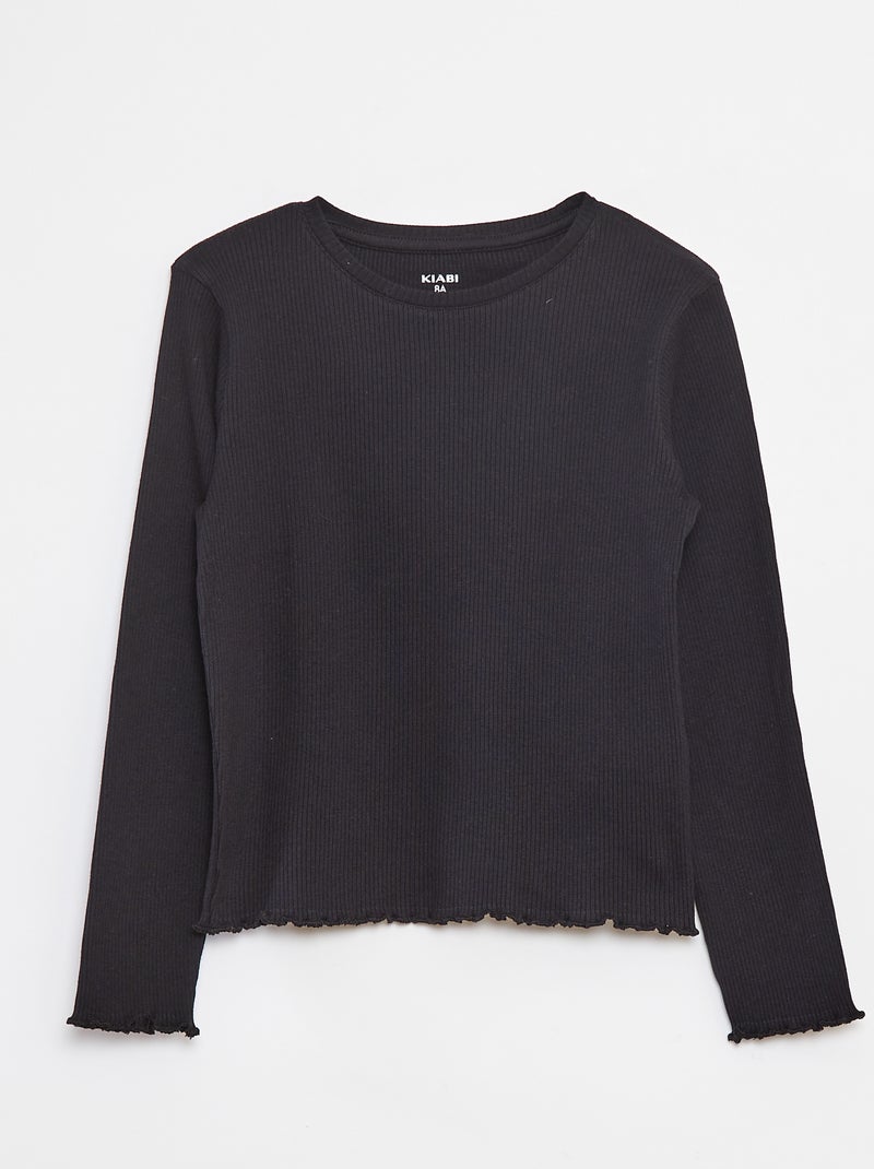 Tee-shirt en maille côtelée Noir - Kiabi
