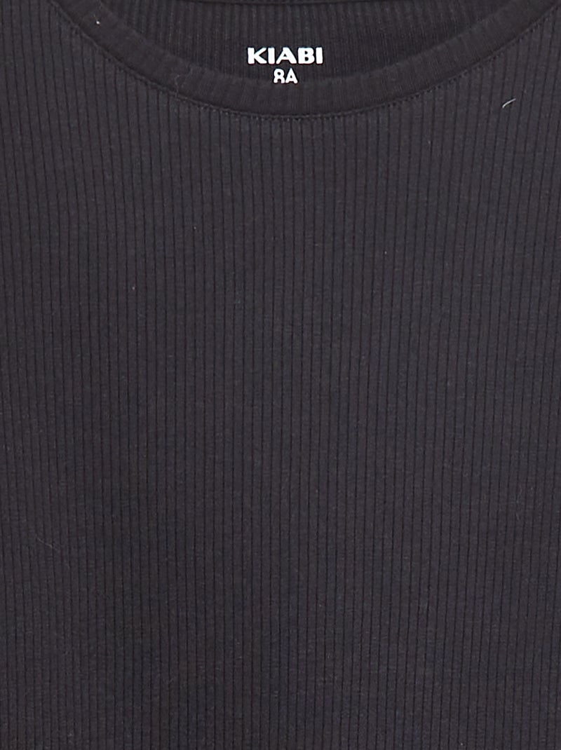 Tee-shirt en maille côtelée Noir - Kiabi