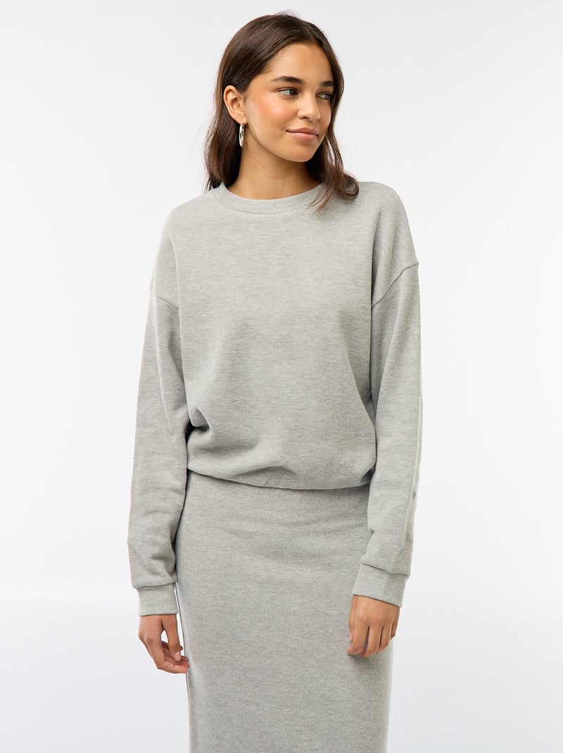 Tee-shirt en maille doudou épaisse Gris - Kiabi