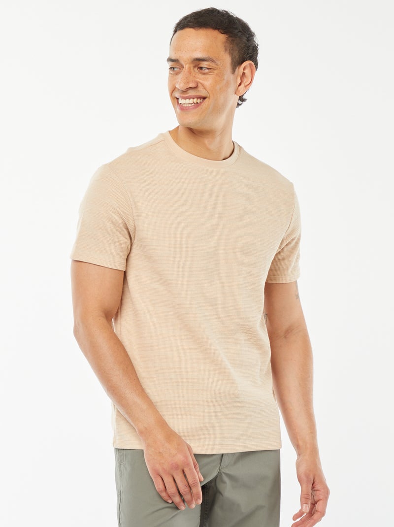 Tee-shirt en maille jacquard graphique Beige - Kiabi