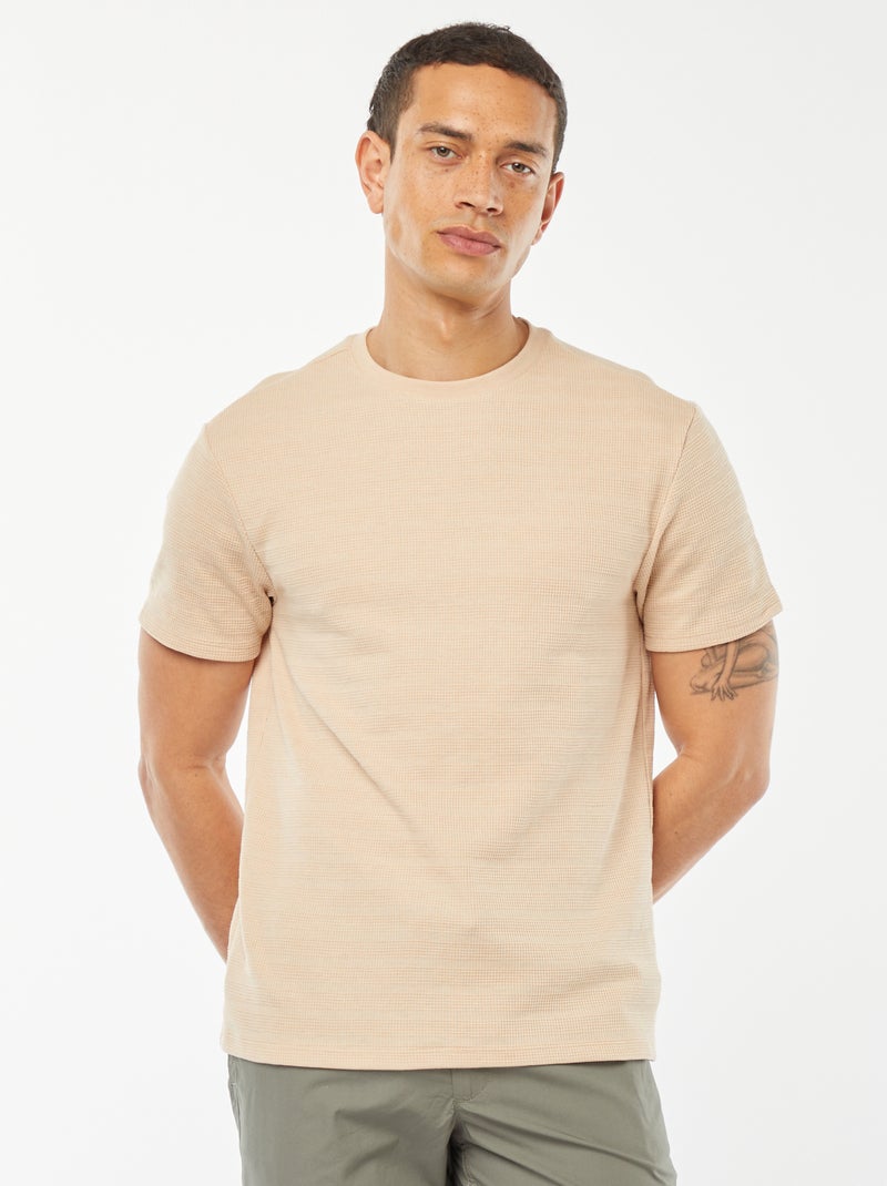 Tee-shirt en maille jacquard graphique Beige - Kiabi