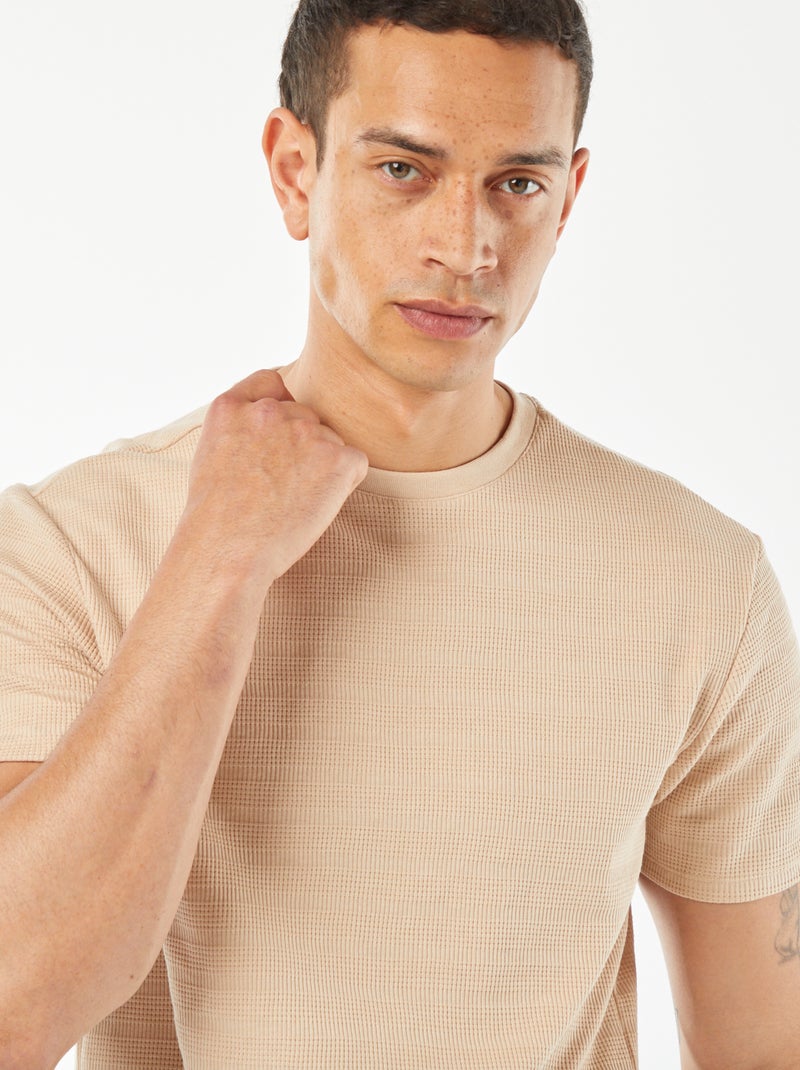 Tee-shirt en maille jacquard graphique Beige - Kiabi