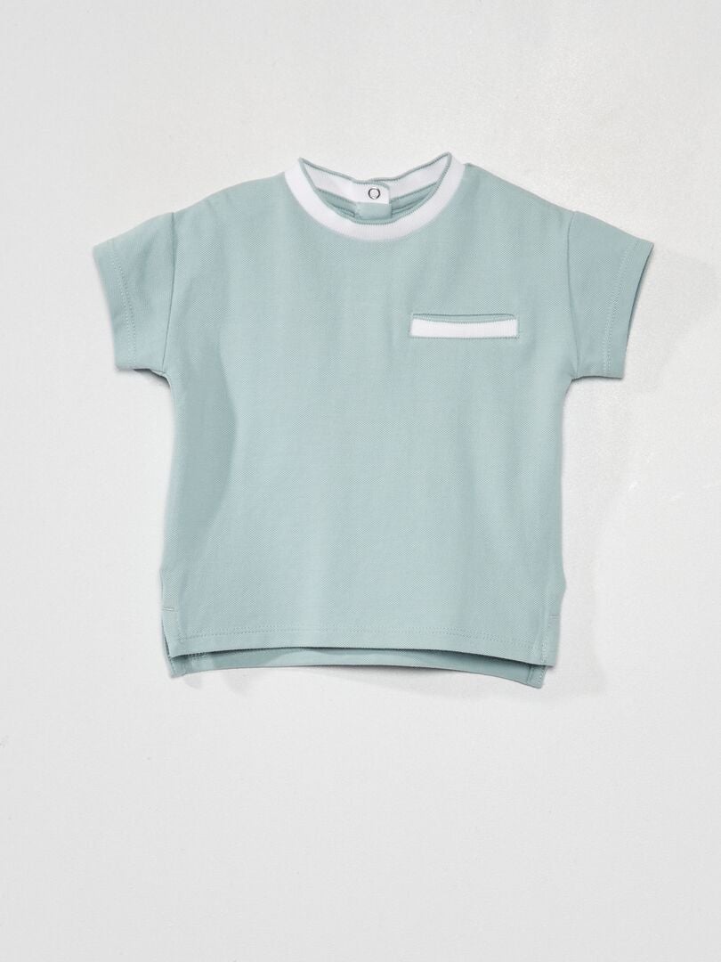 Tee-shirt en maille piquée esprit polo Bleu - Kiabi