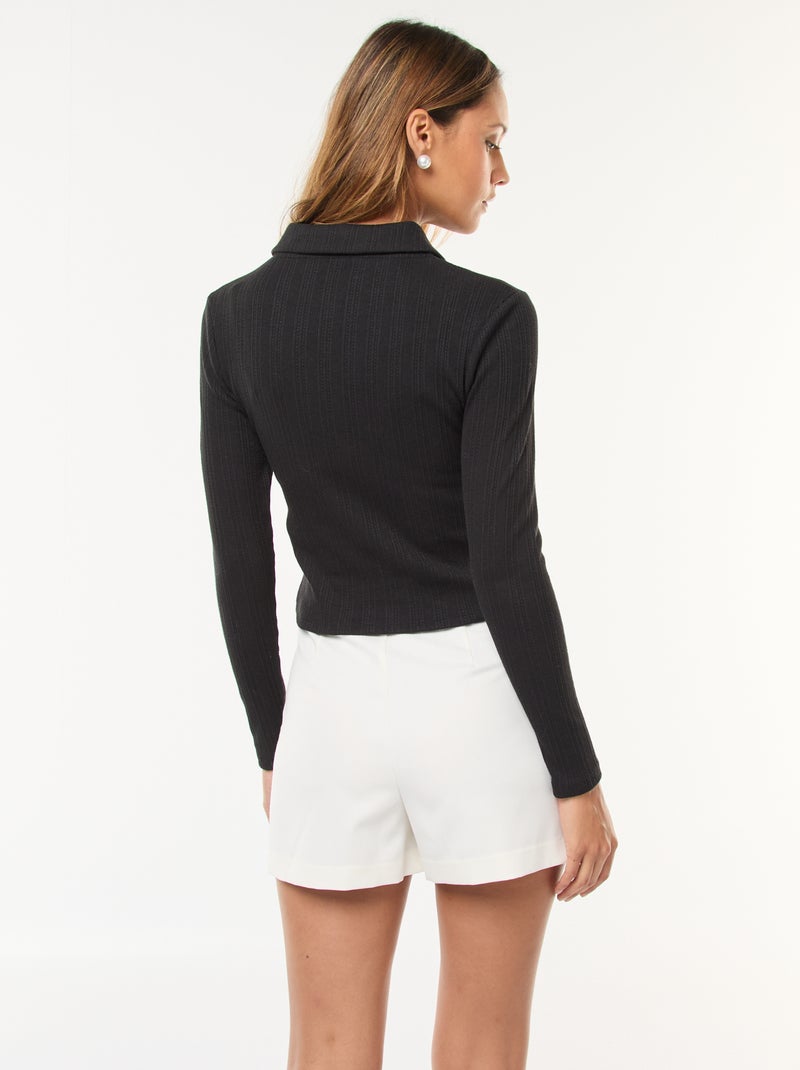 Tee-shirt en maille pointelle  avec col polo Noir - Kiabi