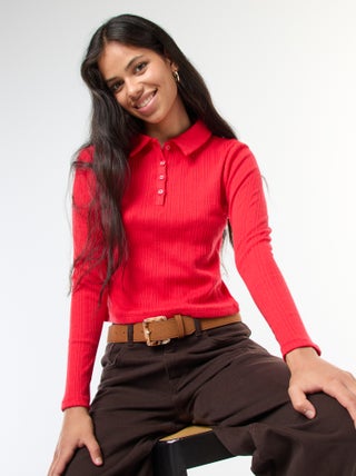 Tee-shirt en maille pointelle  avec col polo