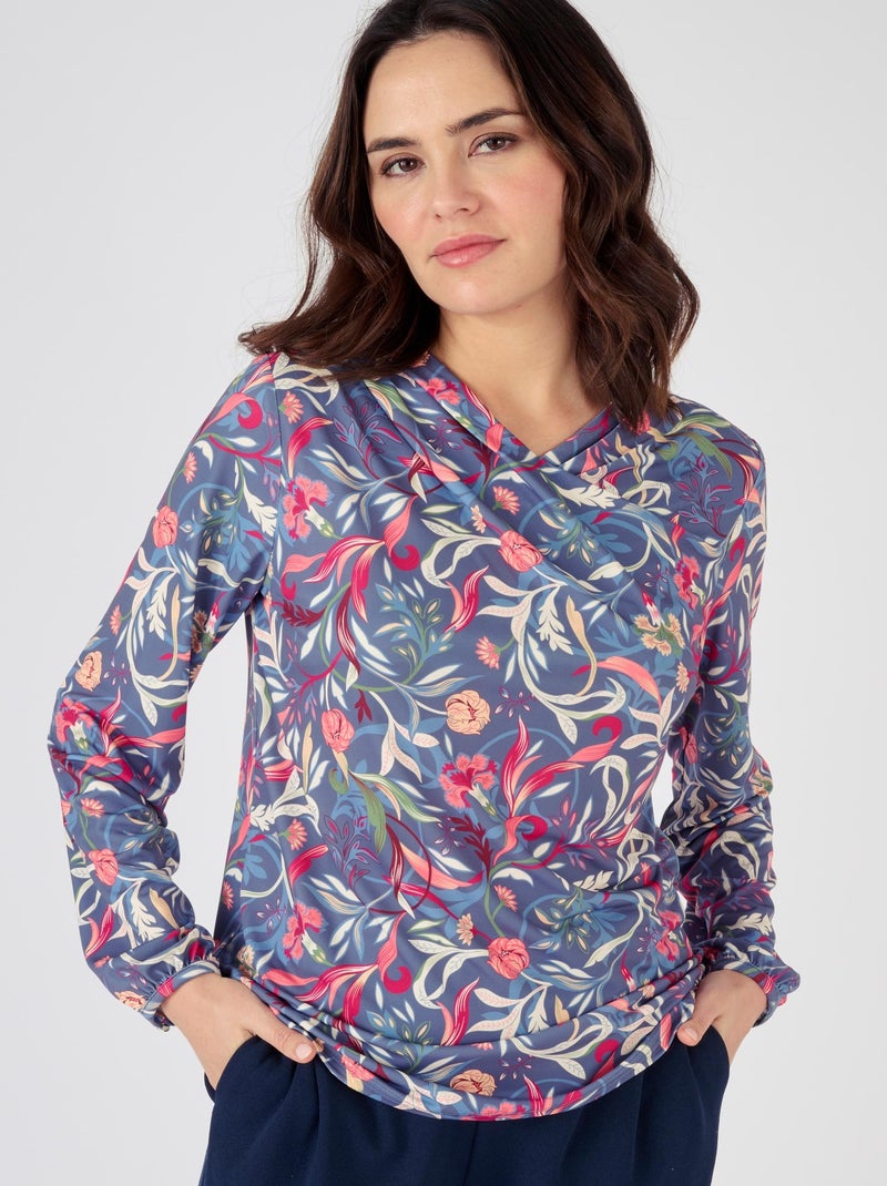 Tee-shirt encolure drapée - Damart Bleu - Kiabi