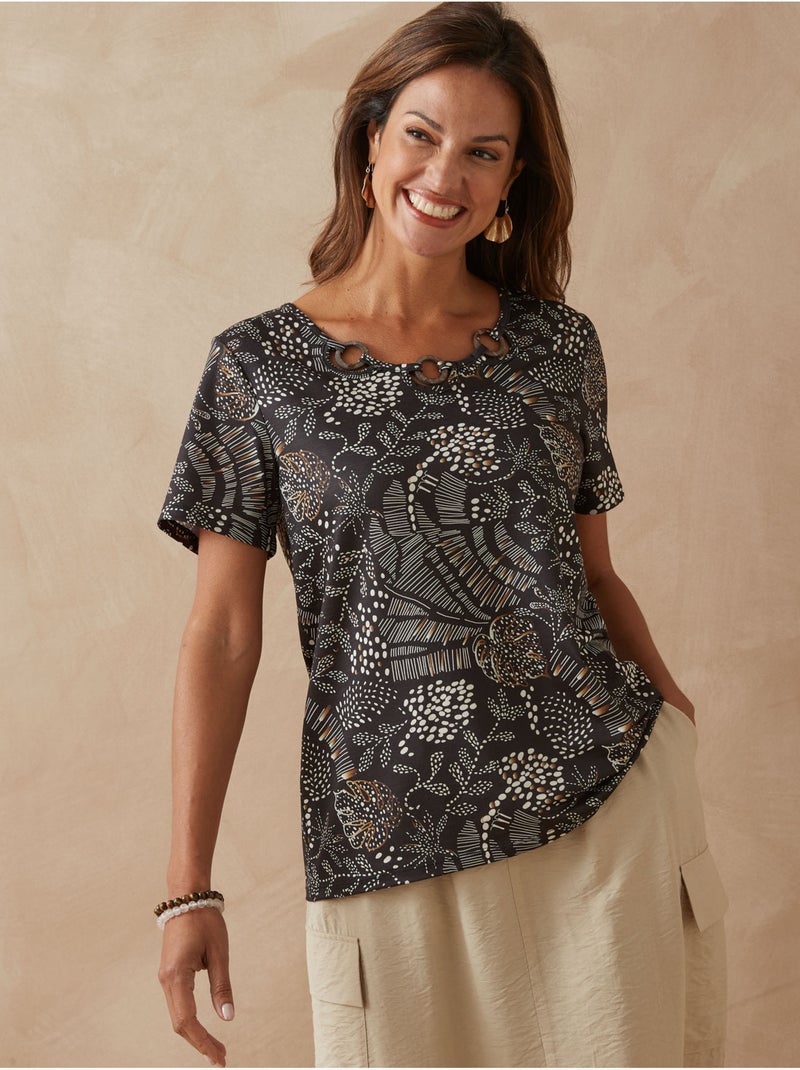 Tee-shirt encolure fantaisie - DAXON Marron chocolat - Kiabi