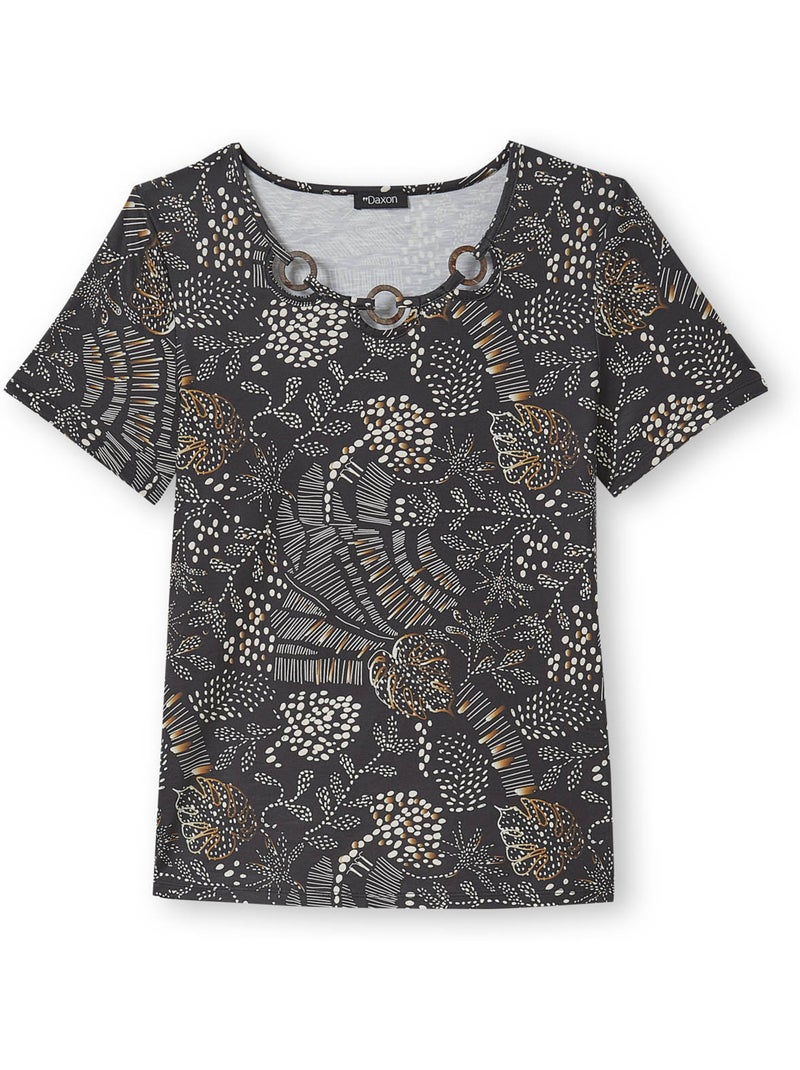 Tee-shirt encolure fantaisie - DAXON Marron chocolat - Kiabi