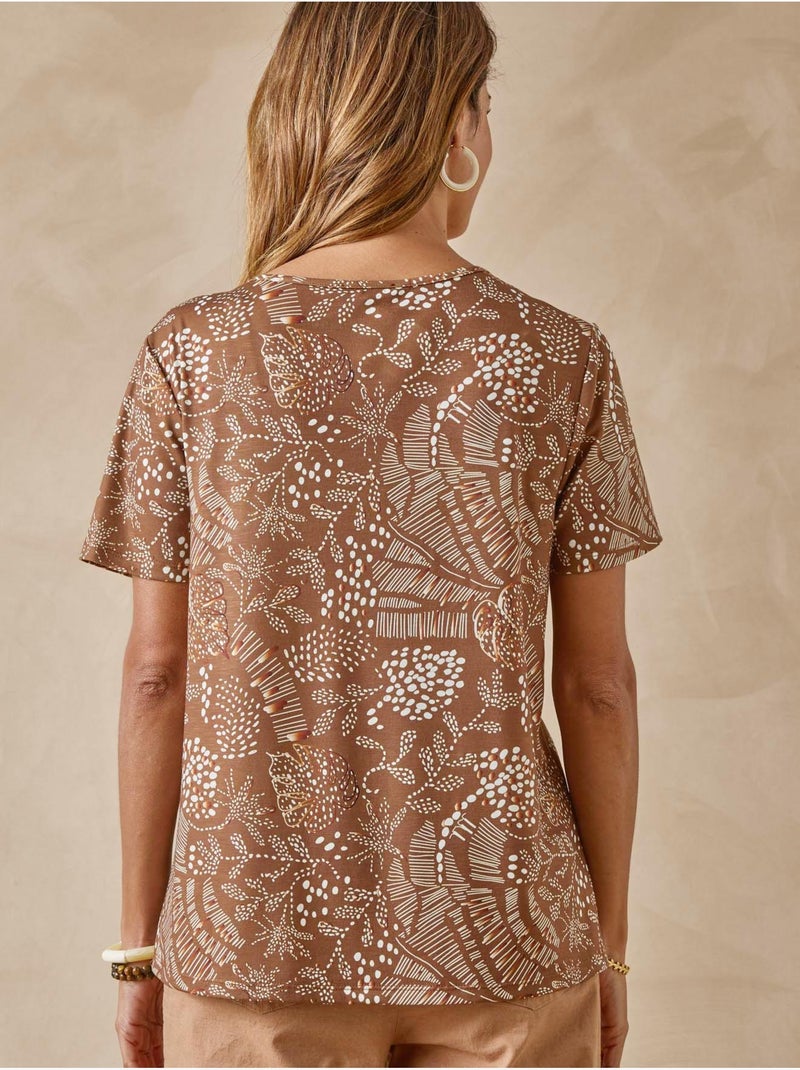Tee-shirt encolure fantaisie - DAXON Marron/Multicolore - Kiabi