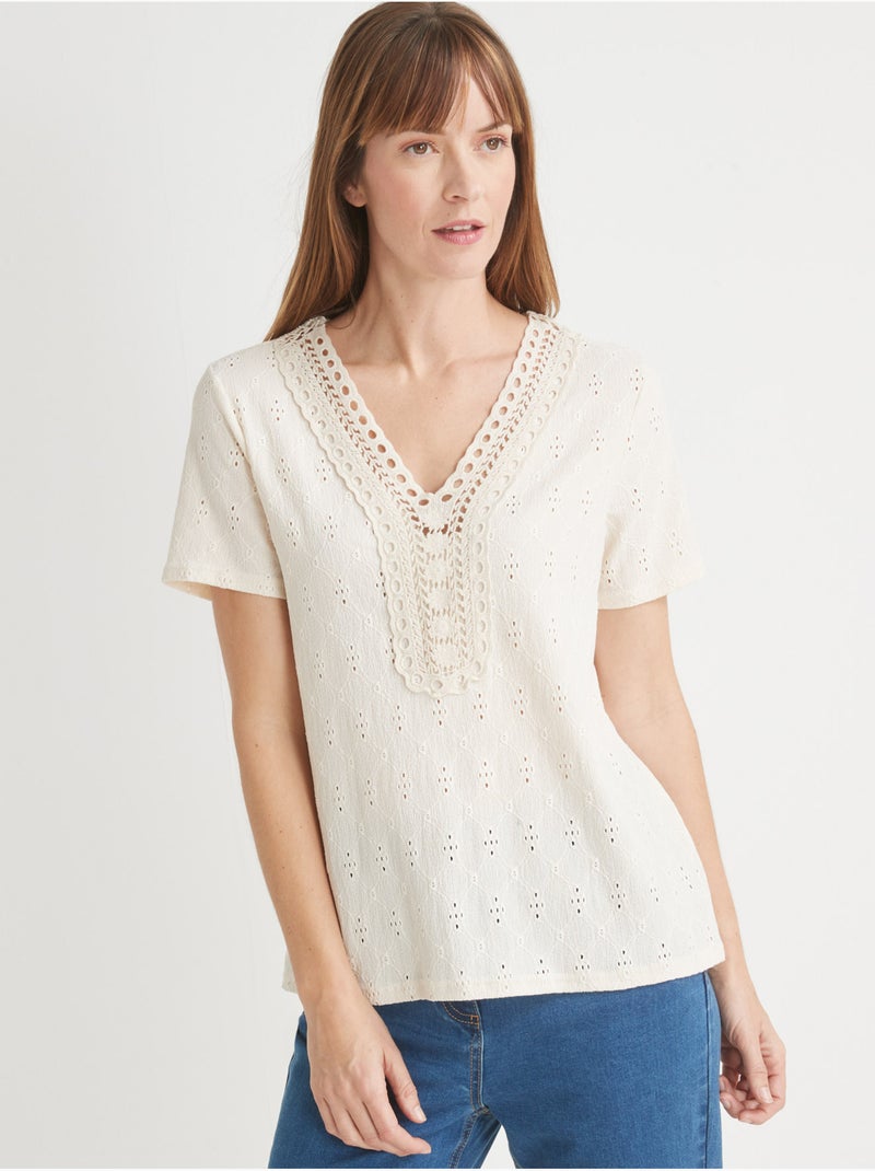 Tee-shirt encolure macramé - DAXON Ecru - Kiabi