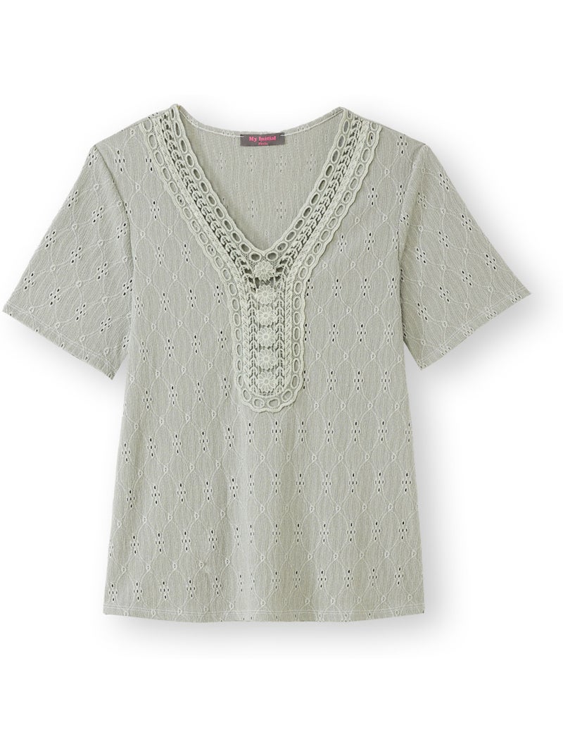 Tee-shirt encolure macramé - DAXON Vert - Kiabi