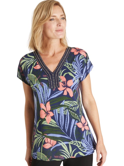 Tee-shirt encolure perles fantaisie - DAXON - Kiabi
