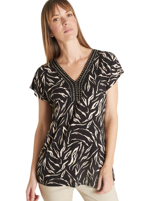 Tee-shirt encolure perles fantaisie - DAXON - Kiabi