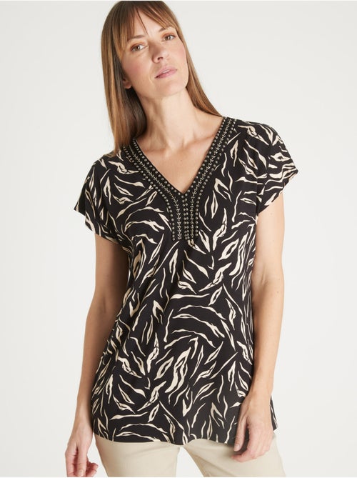 Tee-shirt encolure perles fantaisie - DAXON - Kiabi