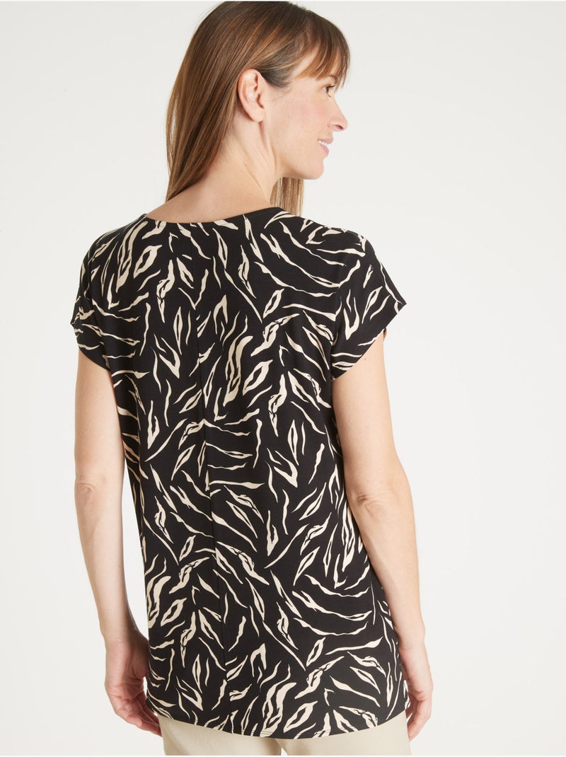 Tee-shirt encolure perles fantaisie - DAXON Noir Ecru - Kiabi
