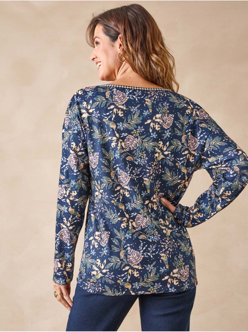 Tee-shirt encolure V fantaisie - DAXON Bleu Rose - Kiabi