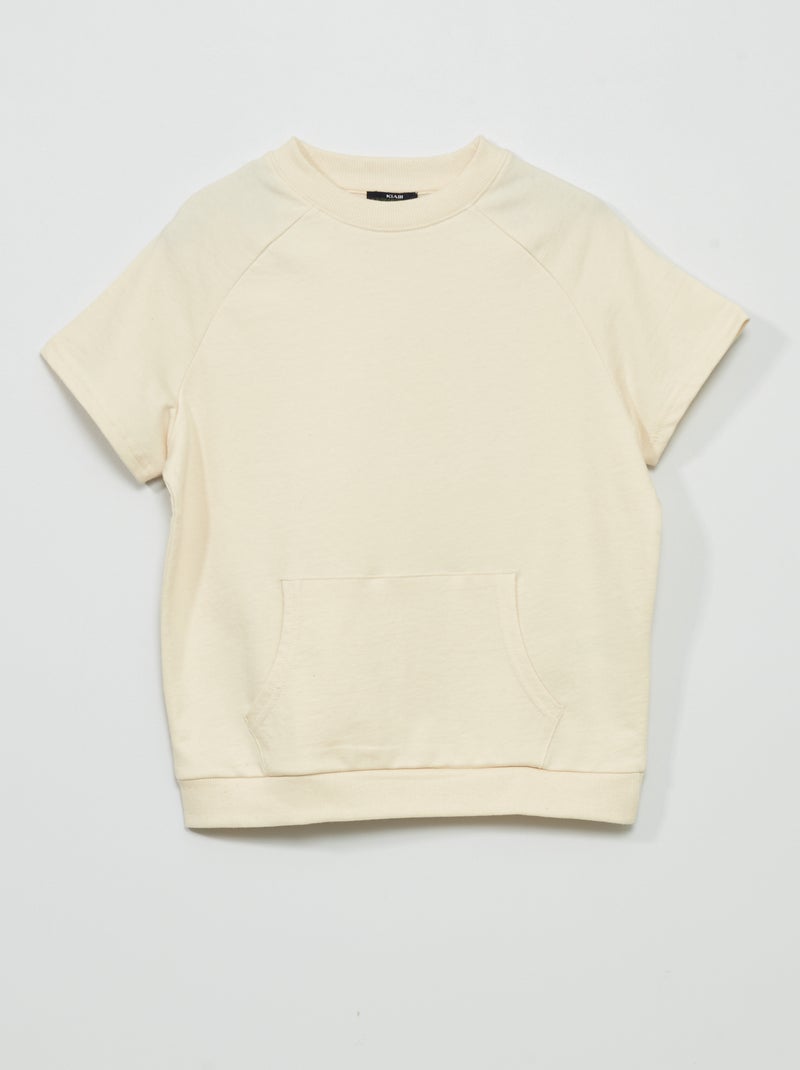 Tee-shirt esprit sweat avec poche kangourou Beige - Kiabi