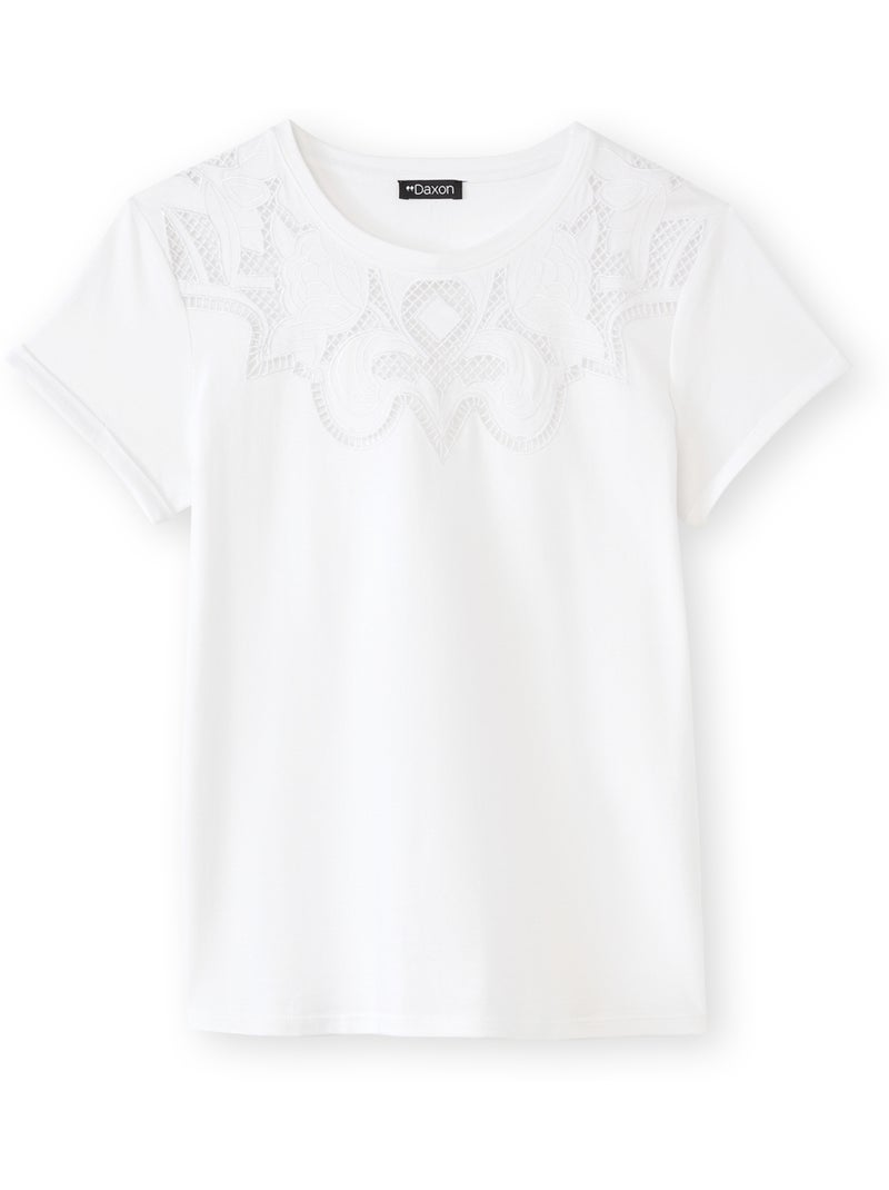 Tee-shirt fantaisie brodé et ajouré - DAXON Blanc Blanc - Kiabi