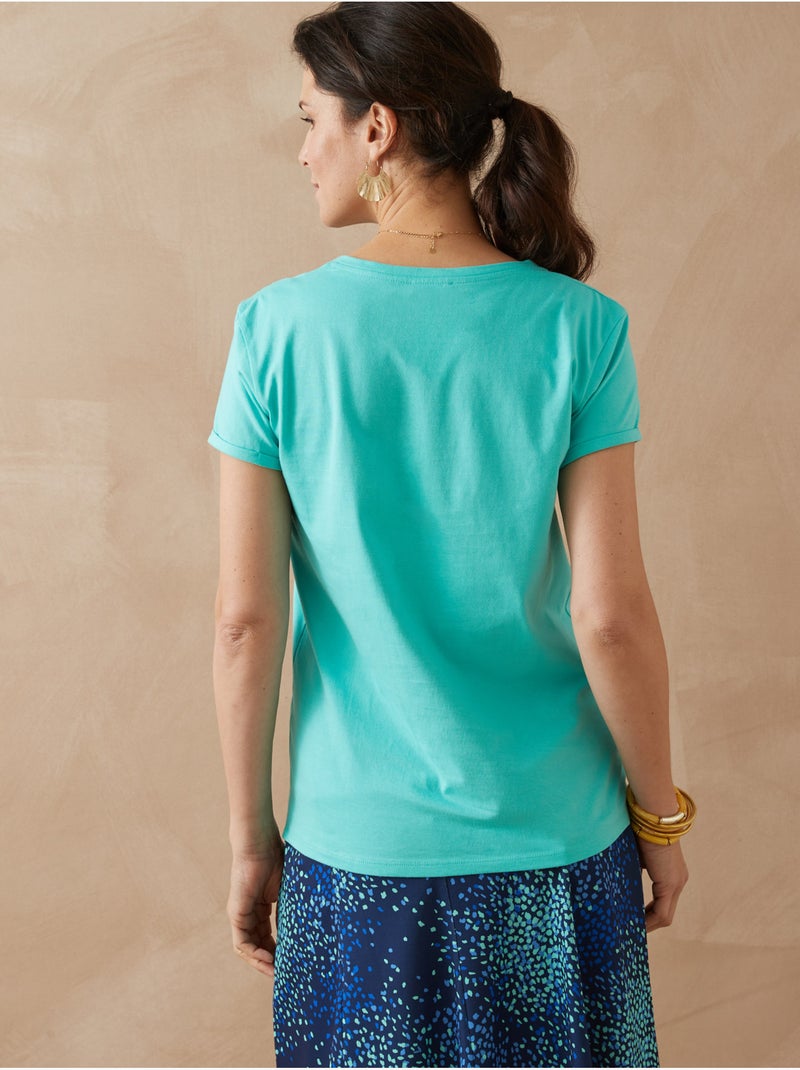 Tee-shirt fantaisie brodé et ajouré - DAXON Bleu aqua - Kiabi