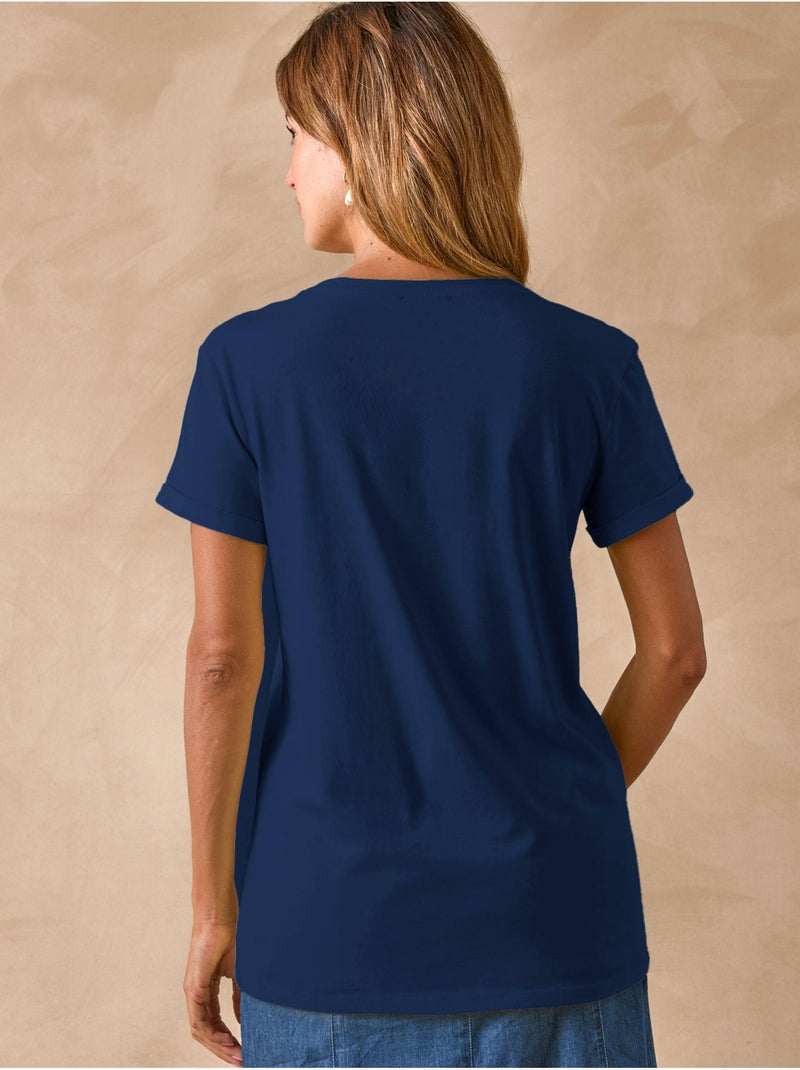 Tee-shirt fantaisie brodé et ajouré - DAXON Bleu marine - Kiabi