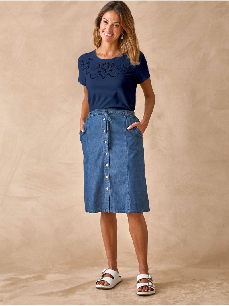 Tee-shirt fantaisie brodé et ajouré - DAXON Bleu marine - Kiabi