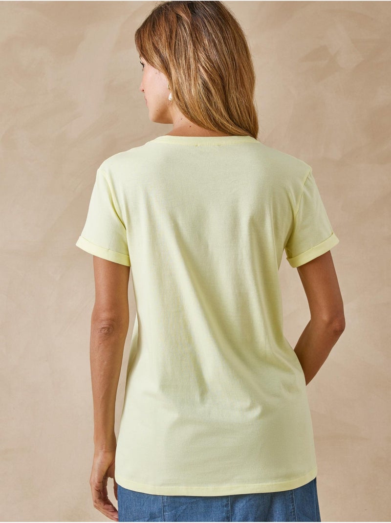 Tee-shirt fantaisie brodé et ajouré - DAXON Jaune - Kiabi