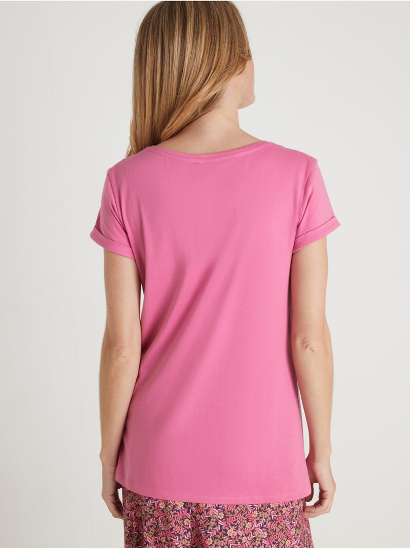 Tee-shirt fantaisie brodé et ajouré - DAXON Rose fushia - Kiabi
