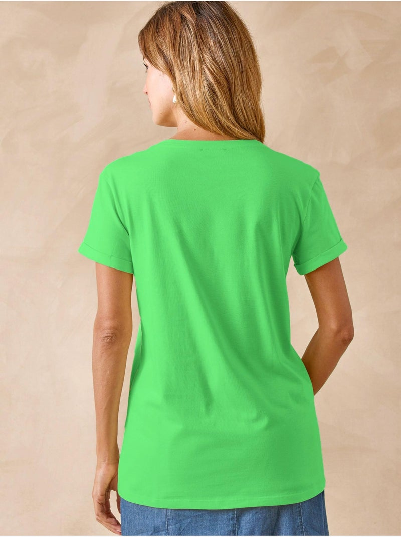 Tee-shirt fantaisie brodé et ajouré - DAXON Vert foncé - Kiabi
