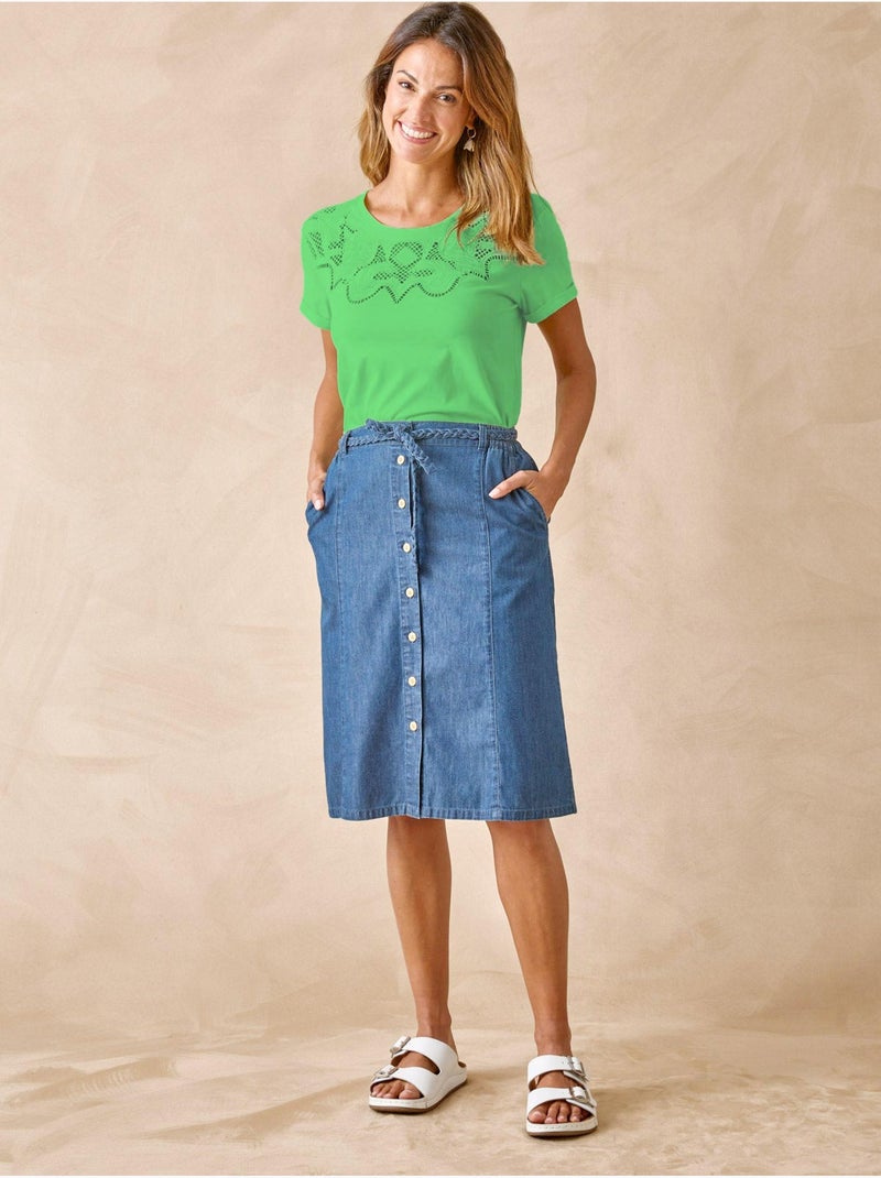 Tee-shirt fantaisie brodé et ajouré - DAXON Vert foncé - Kiabi