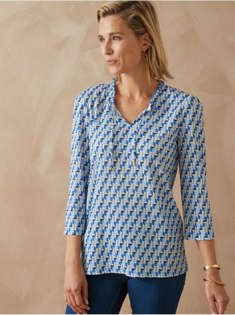 Tee-shirt fantaisie maille gaufrée - DAXON Bleu Multicolore - Kiabi