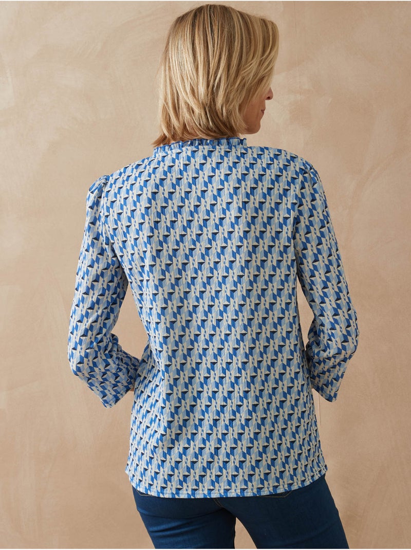 Tee-shirt fantaisie maille gaufrée - DAXON Bleu Multicolore - Kiabi