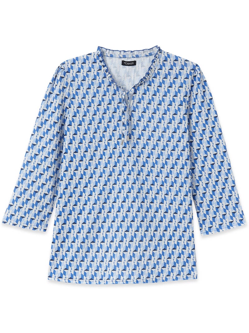 Tee-shirt fantaisie maille gaufrée - DAXON Bleu Multicolore - Kiabi