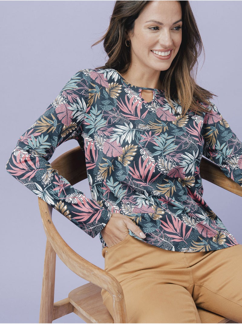 Tee-shirt fantaisie pur coton - DAXON Bleu Multicolore - Kiabi