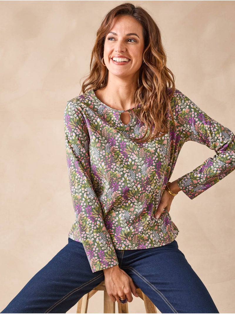 Tee-shirt fantaisie pur coton - DAXON Kaki foncé/Rose - Kiabi