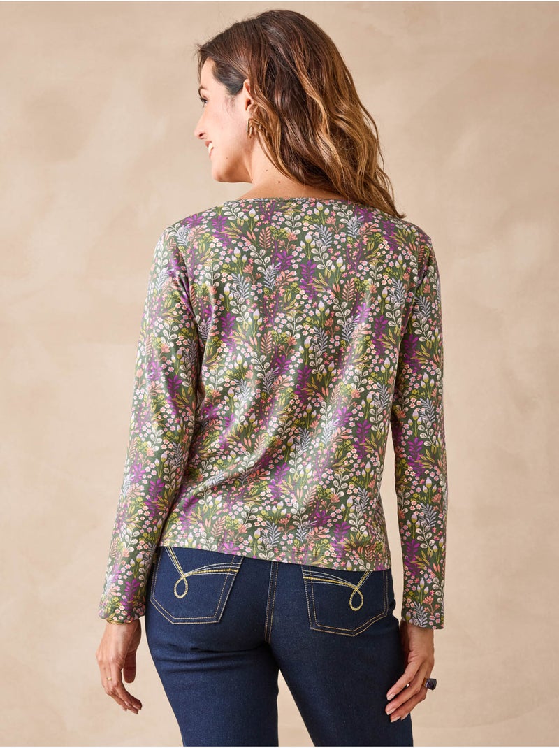Tee-shirt fantaisie pur coton - DAXON Kaki foncé/Rose - Kiabi