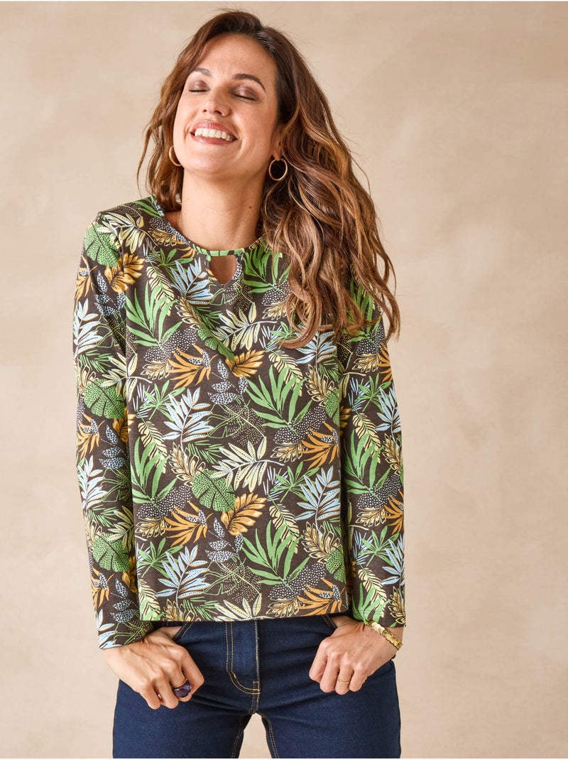 Tee-shirt fantaisie pur coton - DAXON Marron chocolat - Kiabi